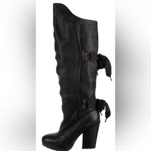 Vanessa Bruno Black Leather Knee High Boots with Grograin Bow Detail Size 8